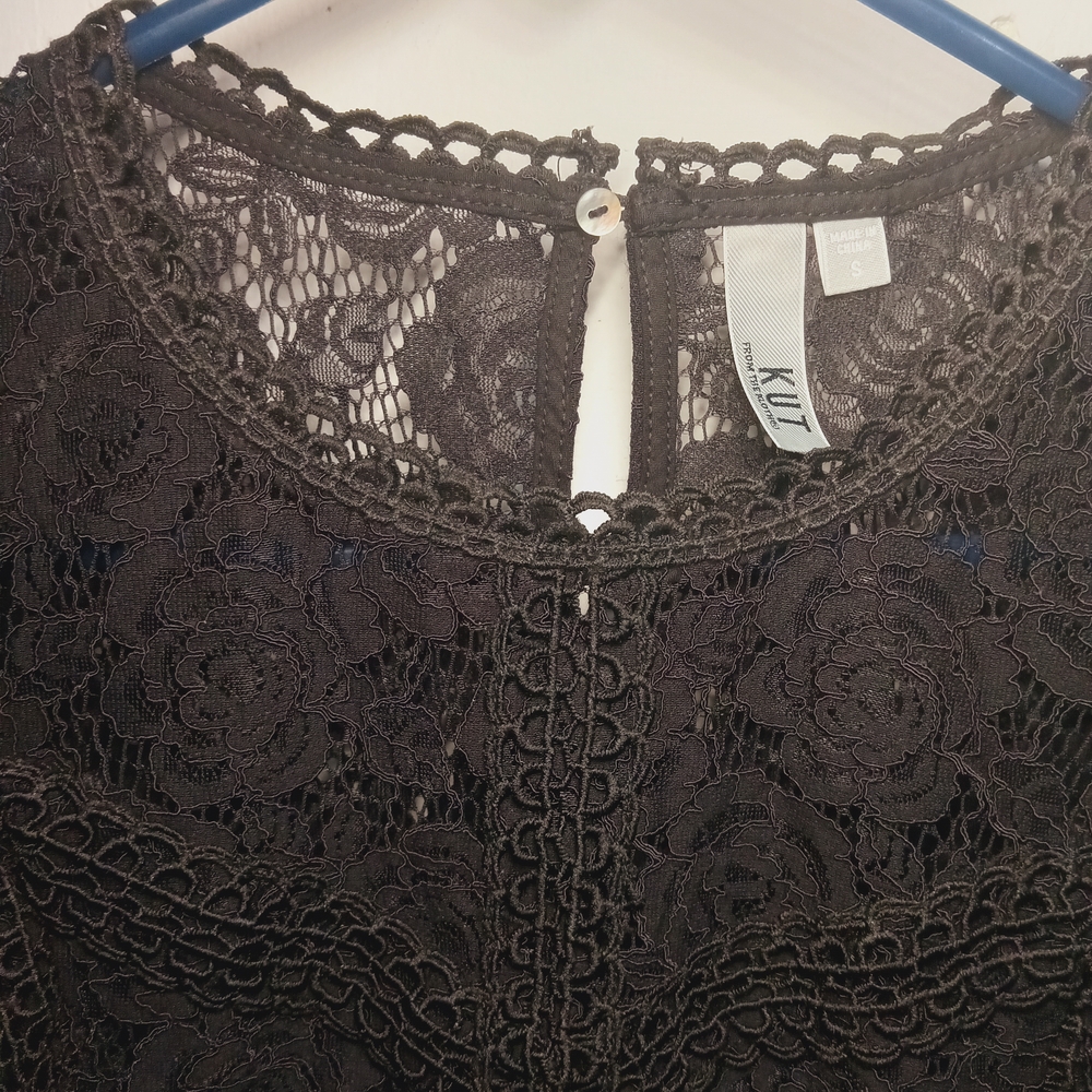 Black Lacey Blouse Scalloped Sleeve Tiered Ruffles Dark Fairy Whimsygoth Romance - Picture 4 of 7